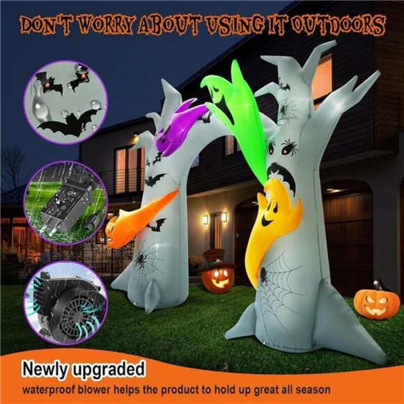 14FT Length X 10FT Tall Halloween Inflatable Tree Arch with 4 Colorful Ghosts, - Picture 5 of 7